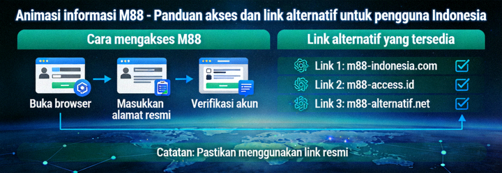 Animasi informasi M88 - Panduan akses dan link alternatif untuk pengguna Indonesia